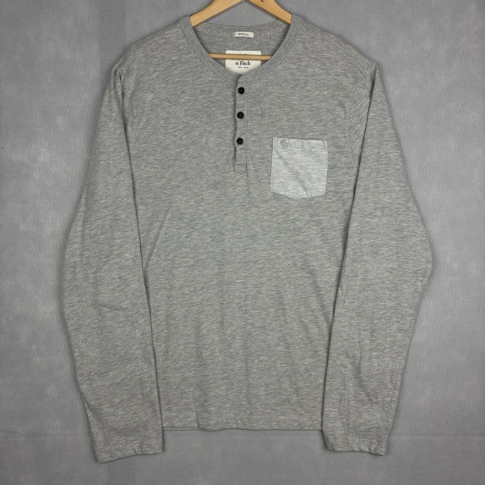 Vintage Abercrombie & Fitch Henley Shirt Men's XXL Gray Muscle Fit Long Sleeve